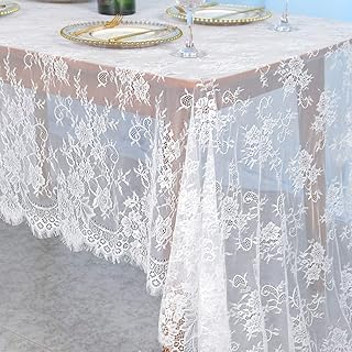 Partisout Vintage Lace Tablecloth 60x120 Inch - Elegant Boho Floral Rectangular Overlay for Wedding, Dining, Farmhouse Decor - Delicate Table Runner Home & Party