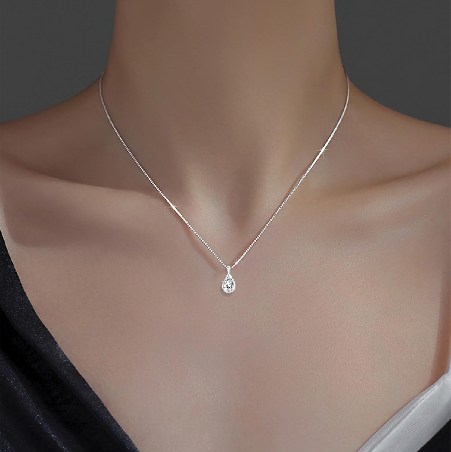 SLUYNZ 925 Sterling Silver CZ Teardrop Choker Necklace for Women Teens CZ Waterdrop Pendant Necklace - Image 4
