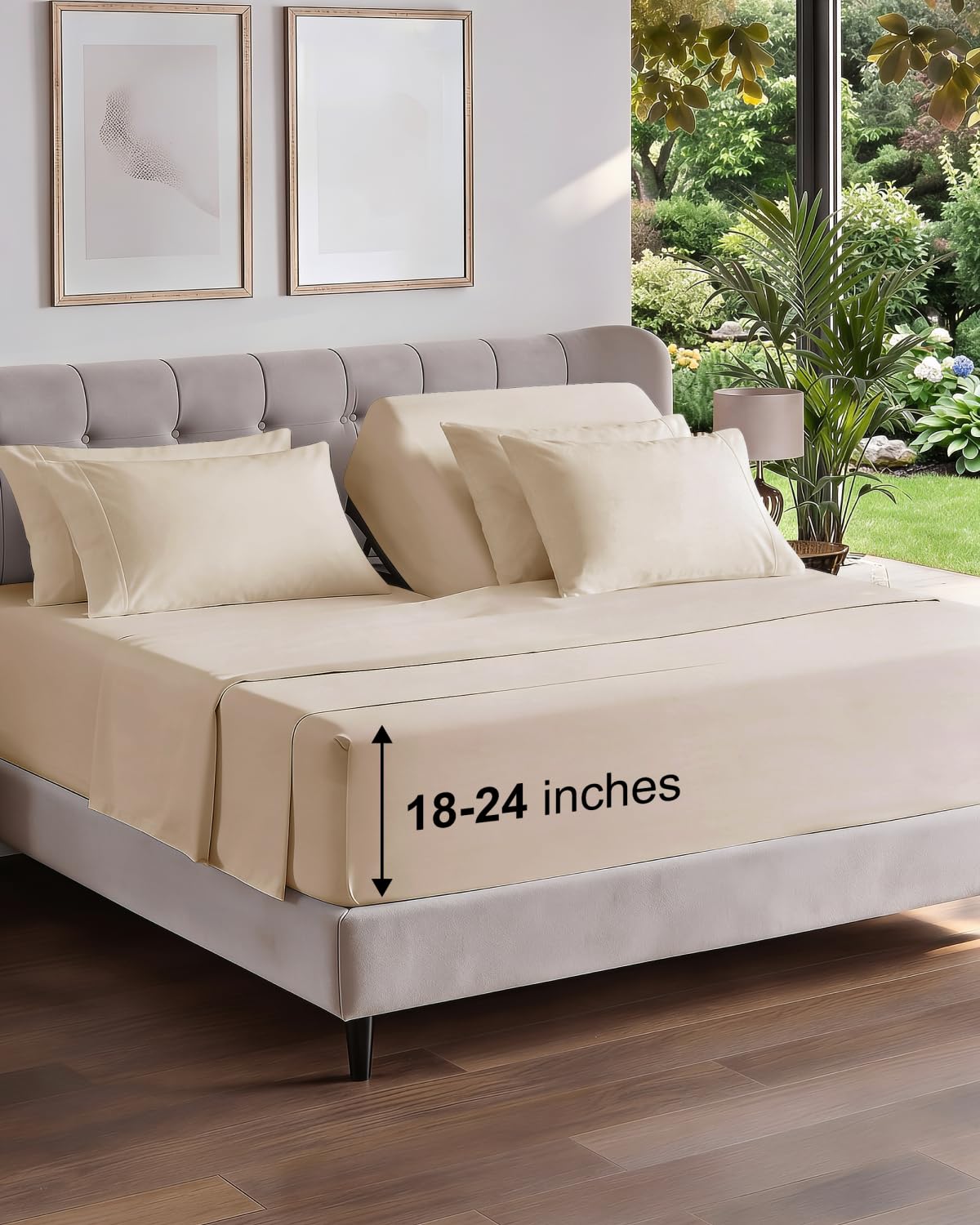 CGK Extra Deep Flex Top Split Head King 6pc Cooling Sheet Set - Wheat