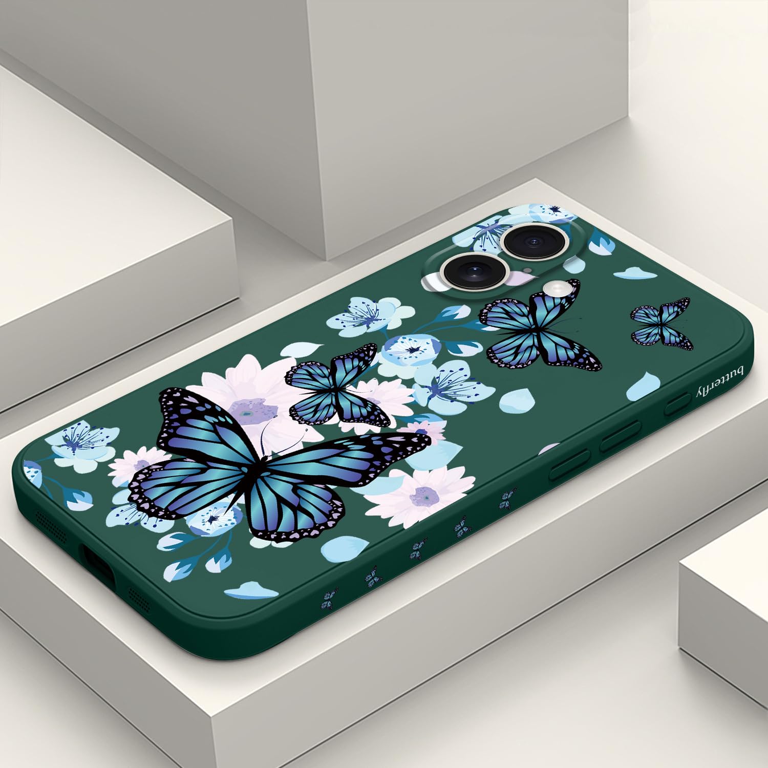 LEECG for iPhone 16 Case Anti Scratch Microfiber Lining Phone Cover Silicone Ultra Slim Case for iPhone 16 6.1 inch-Aurora Butterfly Green