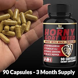 BMVINVOL Horny Goat Weed Capsules with Maca, Ginseng, Tribulus Terrestris, Ashwagandha, Black Pepper - 90 Count for 3 Month Supply