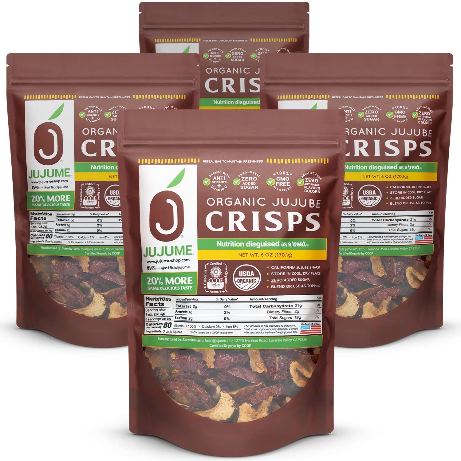 JUJUME Organic Jujube Crisps 4-pack 6 oz