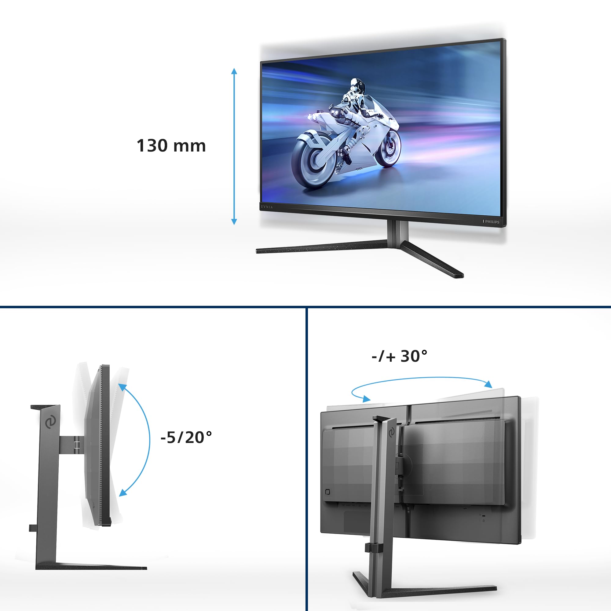 PHILIPS Evnia 32M2N6800M - Monitor da gioco UHD da 32 pollici, 144 Hz, 0,5 ms, FreeSync Premium Pro, HDR1000 (3840x2160, 2x HDMI 2.1, DisplayPort, USB Hub) grigio scuro