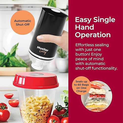Miniatura 4 de Mueller Living - Sellador al vacío portátil inalámbrico para alimentos que sella hasta 60 bolsas, apagado automático e incluye 4 bolsas de arranque