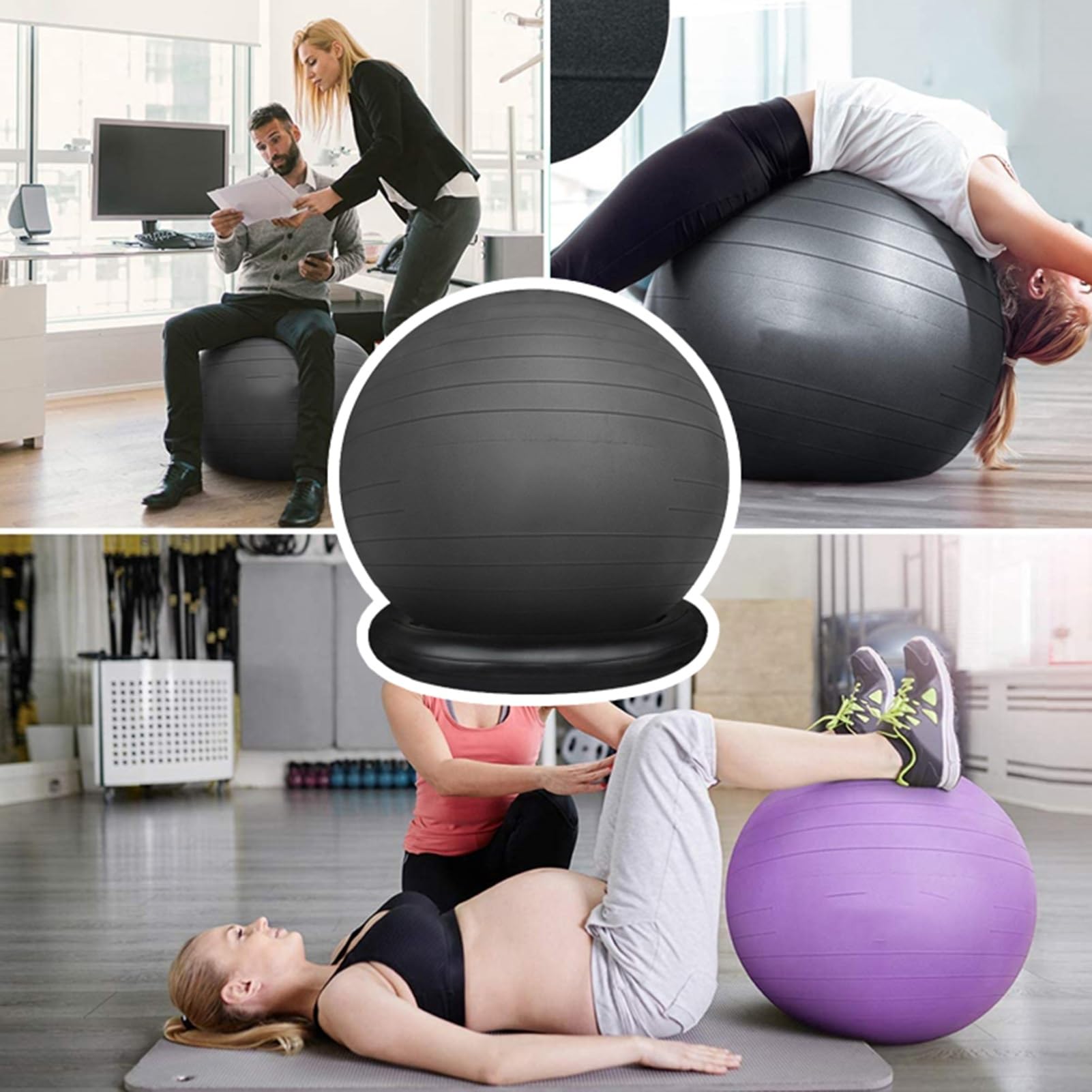 Chaise Ballon Chaise de Bureau de Boule de Yoga avec La Base D'anneau, Chaise Ergonomique avec Ballon D'exercice pour Bureau avec Pompe à Air, Chaise de Fitness Anti-éclatement avec Ballon ( Size : 65
