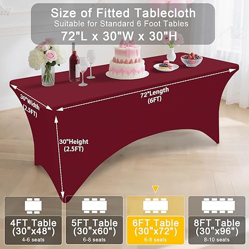 Miniatura 7 de Smiry Paquete de 2 manteles de elastano de 6 pies, elásticos ajustables, lavables y sin arrugas, rectangulares para mesa de patio al aire libre,