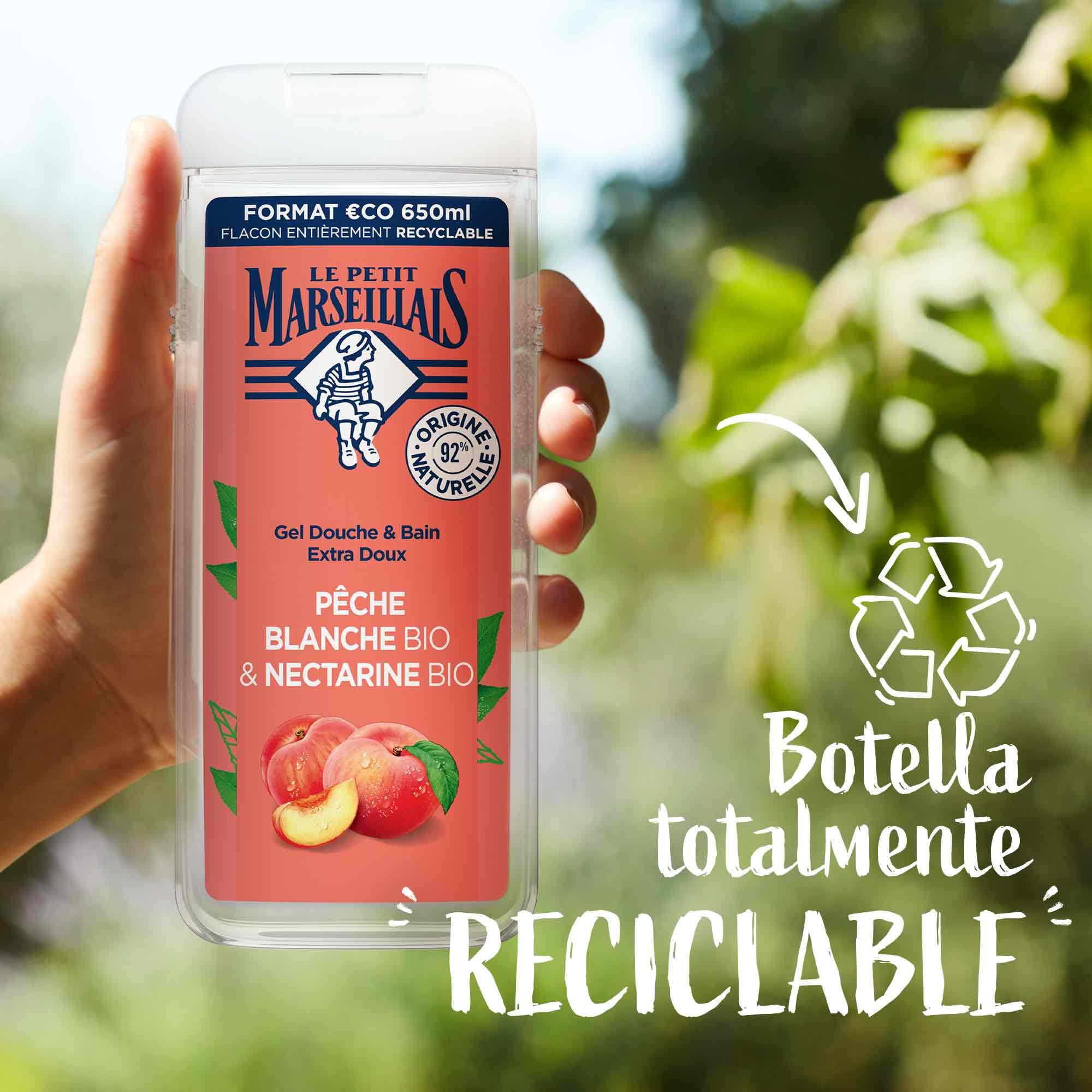 Le Petit Marseillais Gel de Ducha Corporal Extra Suave, Melocotón Blanco y Nectarina BIO, Hidrata y Refresca, para Piel Sensible, con Ingredientes Naturales y Envase Reciclable y Recargable, 650ml