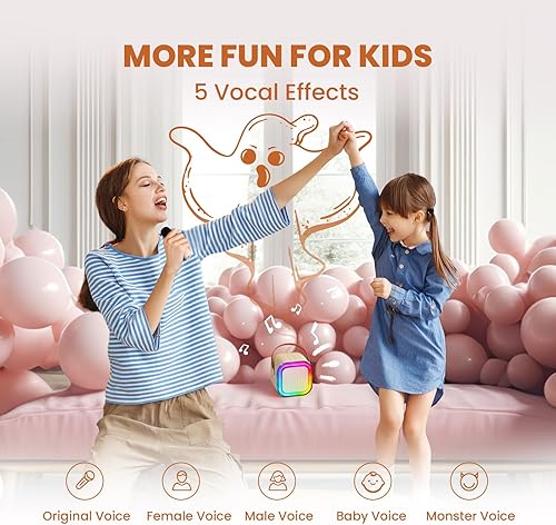 Miniatura 105 de Máquina de karaoke para niños y adultos, minialtavoz Bluetooth portátil con 2 micrófonos inalámbricos y luces de fiesta, para celular, regalo