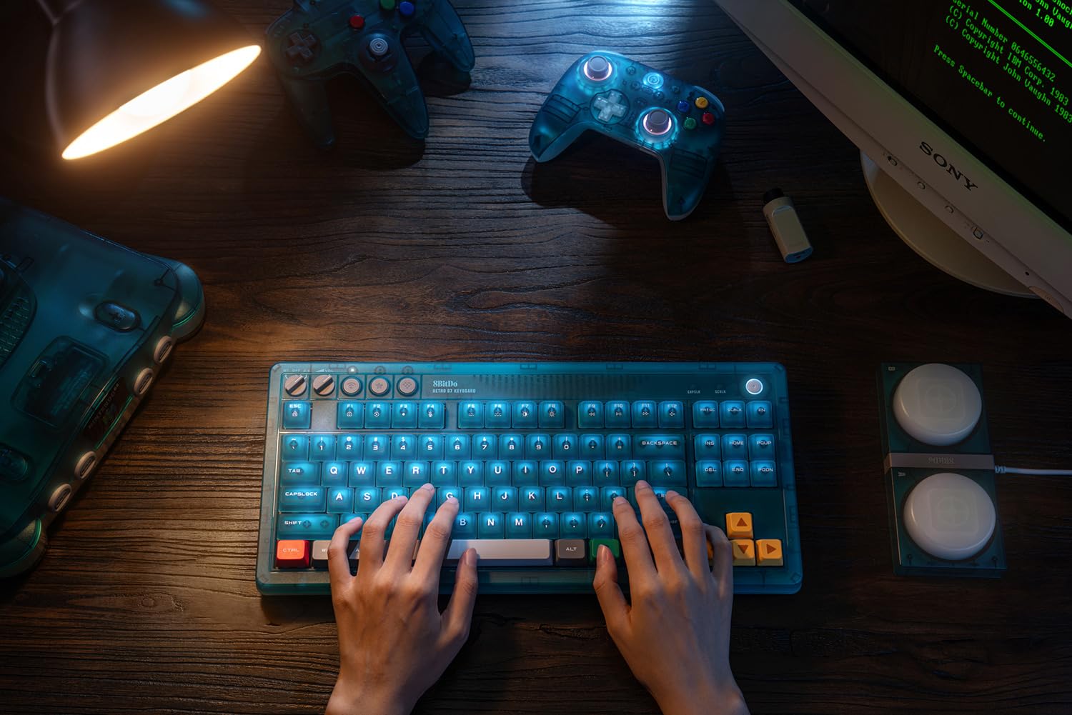 8BitDo Retro 87 Mechanical Keyboard, Hot Swappable Wireless Gaming Keyboard with RGB Backlight, Bluetooth/2.4G/USB-C, Linear Switches, QWERTY ANSI US Layout