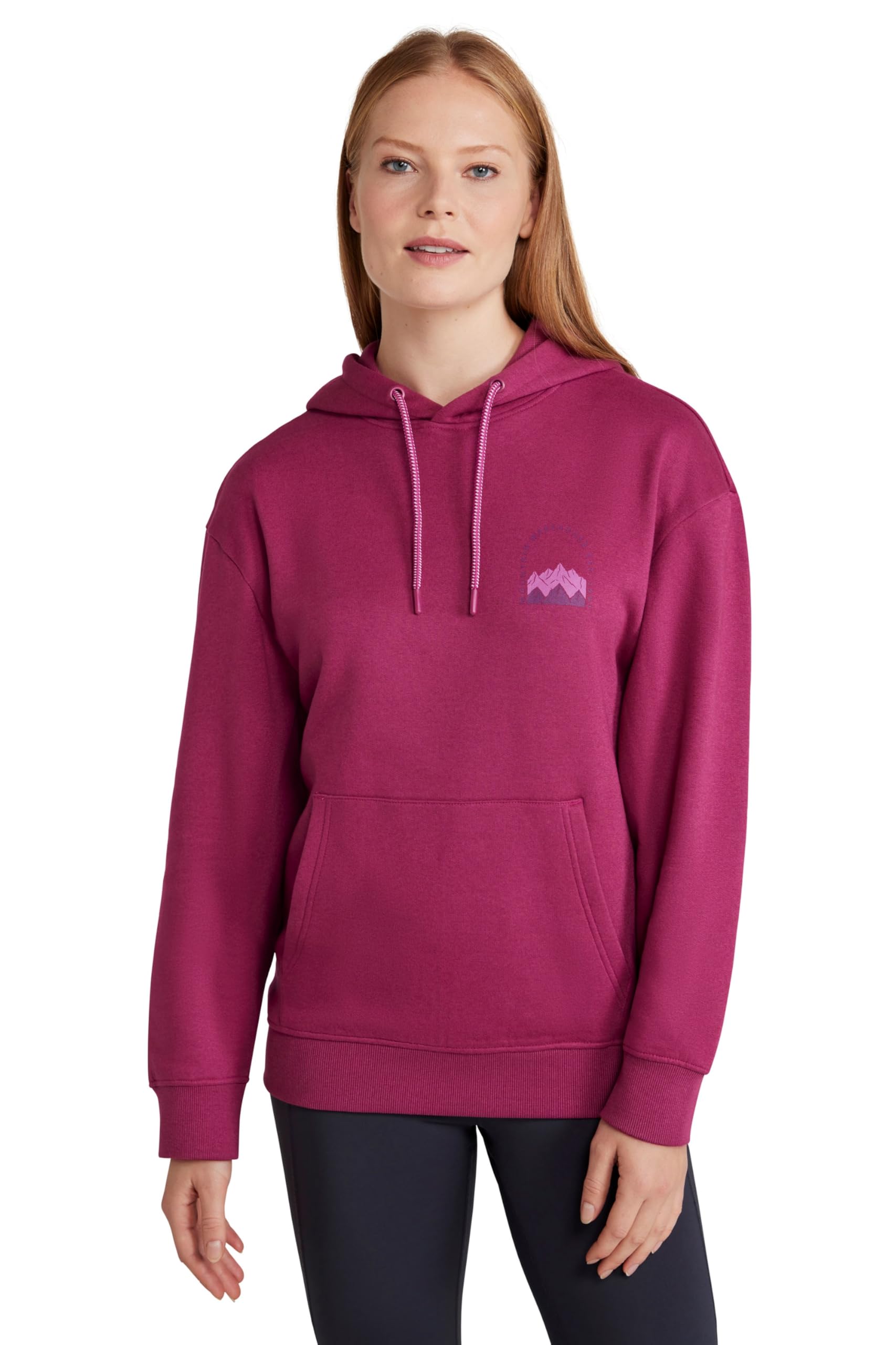Mountain Warehouse Printed Mountain Scene Womens Relaxed Fit Hoodie - Cotton-Polyester Blend Jumper with Elasticated Cuffs & Hem - Spring, Summer & Outdoors Berry 20
