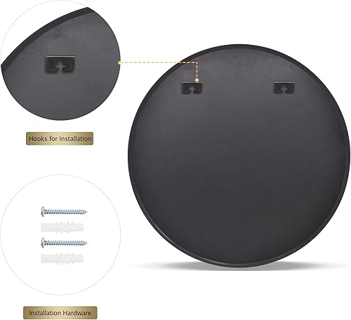 Miniatura 5 de Espejo redondo negro para baño, espejo circular de 20 pulgadas, espejo de pared redondo con marco de metal simple, espejo colgante redondo moderno