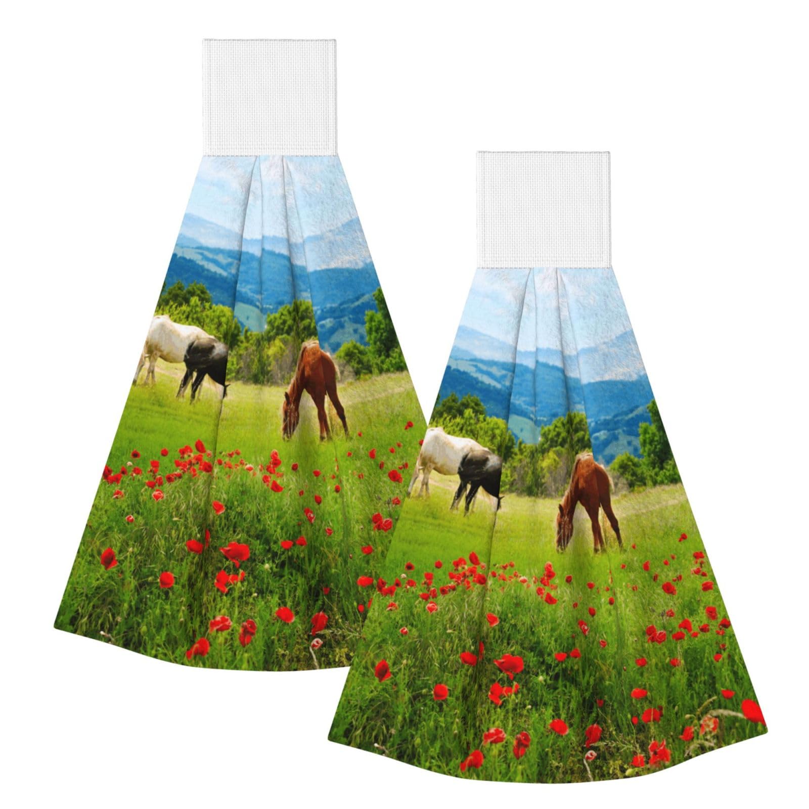 DOPKLNA Various Kinds Of Horses, 2 Pcs Hanging Coral Fiber Hand Towels for Bathroom, Absorbent Kitchen Towels