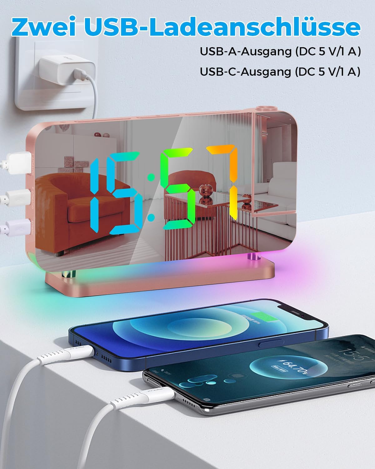 SZELAM Projection Alarm Clock with two USB charging ports