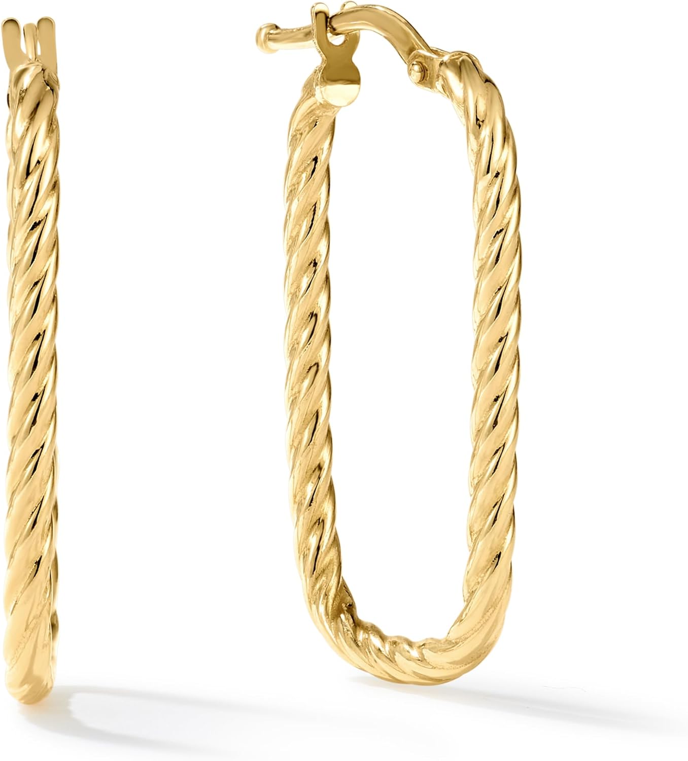 Paperclip Oval Hoops in Real 10K White Gold with a Diamond-Cut Finish | 30mm Length | Real Gold, Stamped for Authenticity