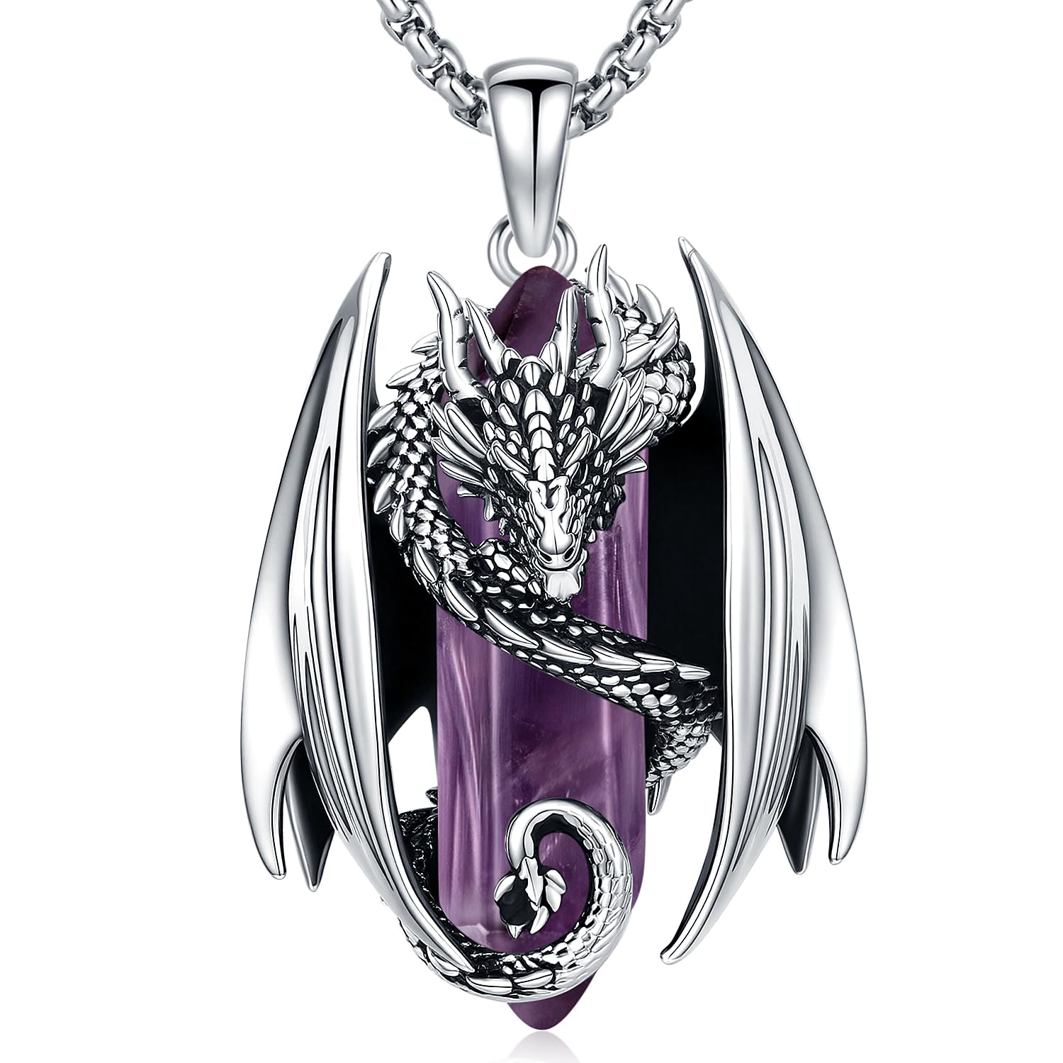 Aniu Wikinger Drachen Halskette mit Kristall, Nordischer Drache Anhänger Kette für Herren Damen Heilsteine Amulett Schmuck Kristallkette
