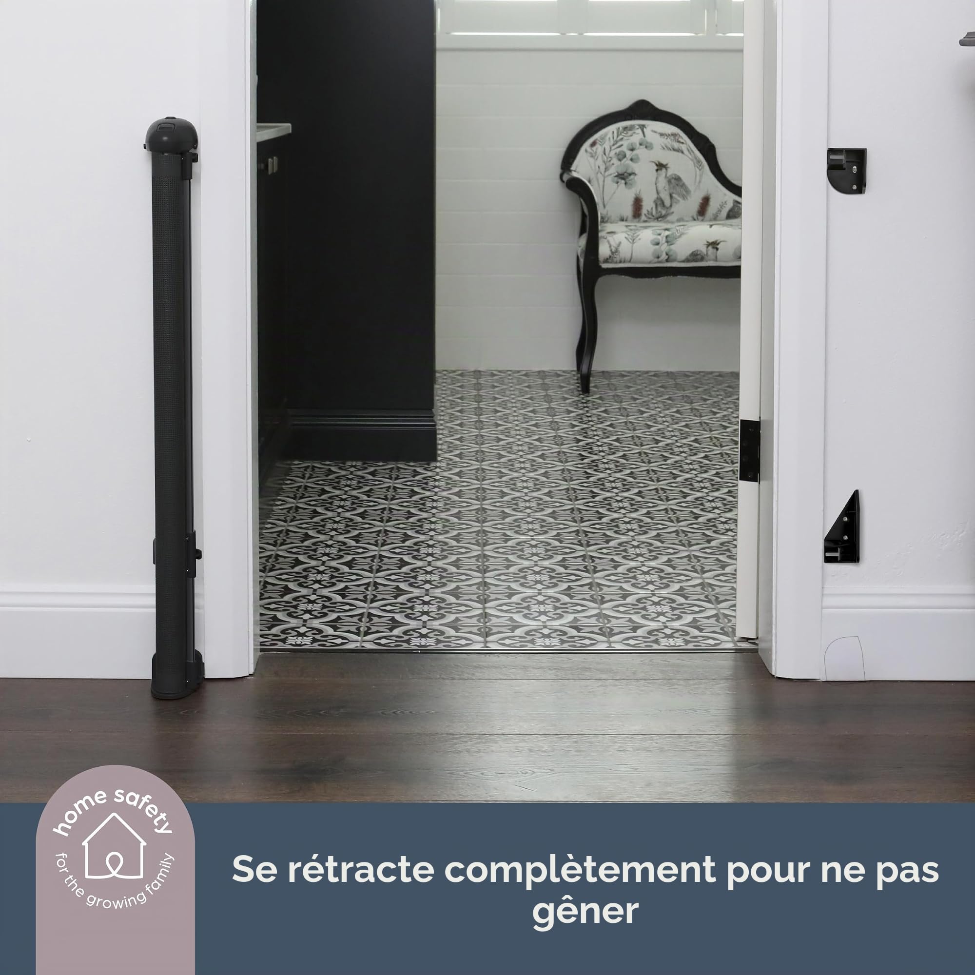 Dreambaby Barrière de sécurité escamotable pour bébé et Chien, barrière de sécurité en Maille Extra Large pour bébé jusqu'à 140 cm, Hauteur 90 cm, 2 indicateurs de Verrouillage EZY-Check, Montage sur