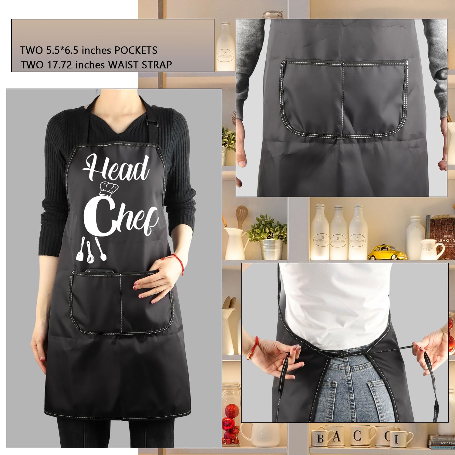 BNQL Head Chef and Sous Chef Aprons Matching Family Aprons with Pockets Mum Dad Son Daughter Kitchen Apron Housewarming Gift - Image 3