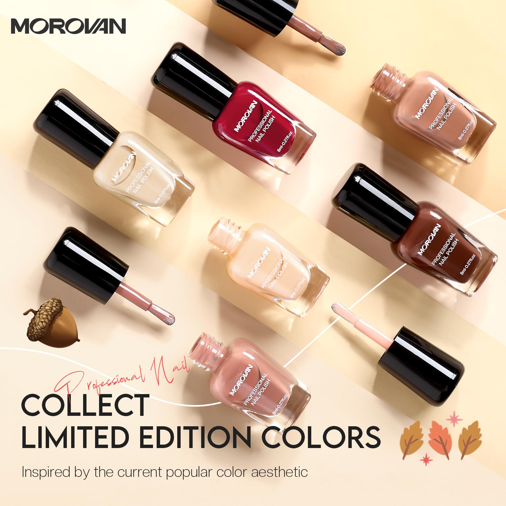 Morovan Brown Nail Polish Set: Fall Nude Dark Chocolate Nail Polish Kit Regular Air Quick Dry Autumn Fingernail Polish Pack for Women Nail Art Design Gift Holiday Party