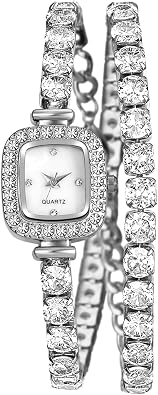 JewelryWe Women Tennis Bracelet Watch CZ Wrap Rectangle Quartz Watch