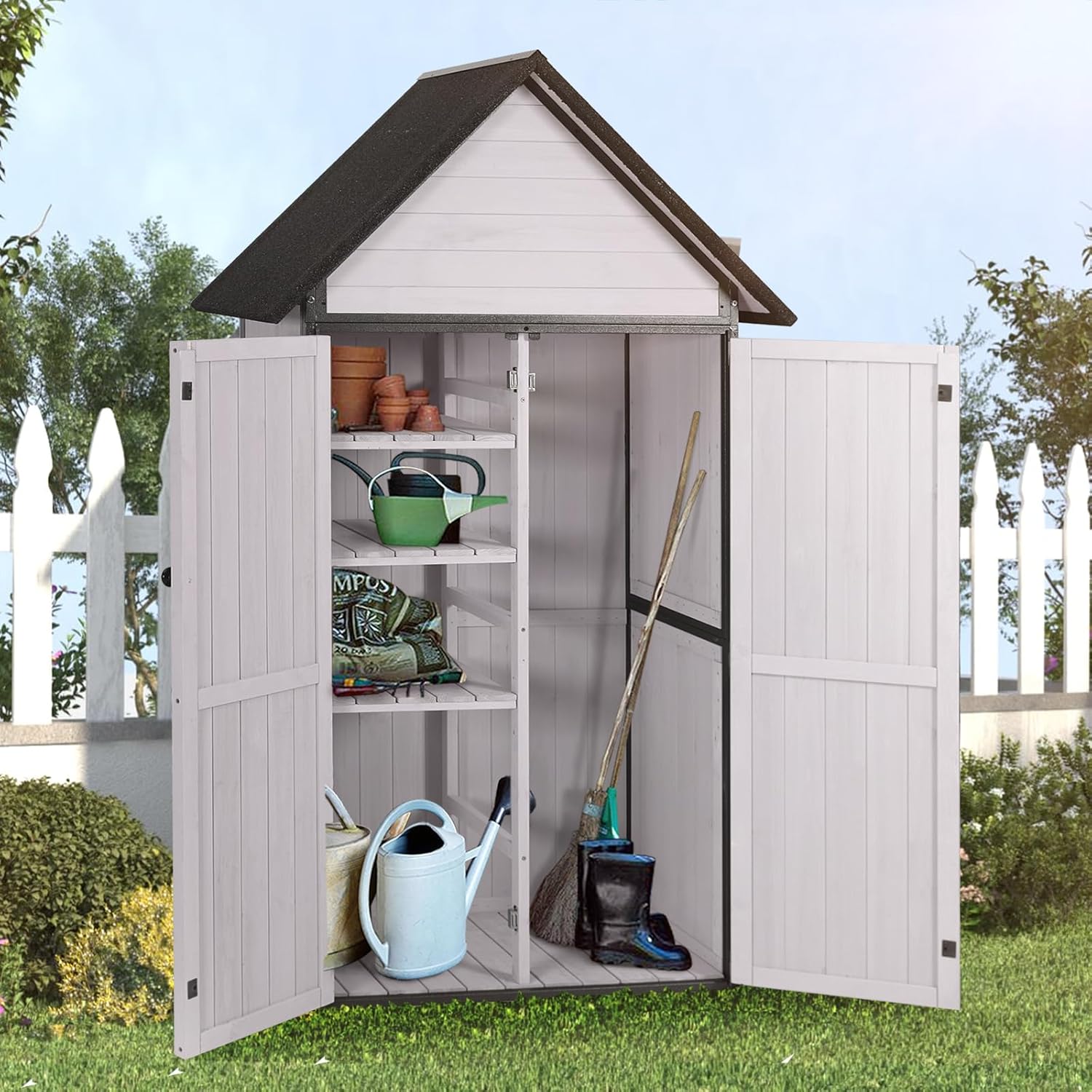 Outdoor Storage Shed with All Around Strong Metal Frame