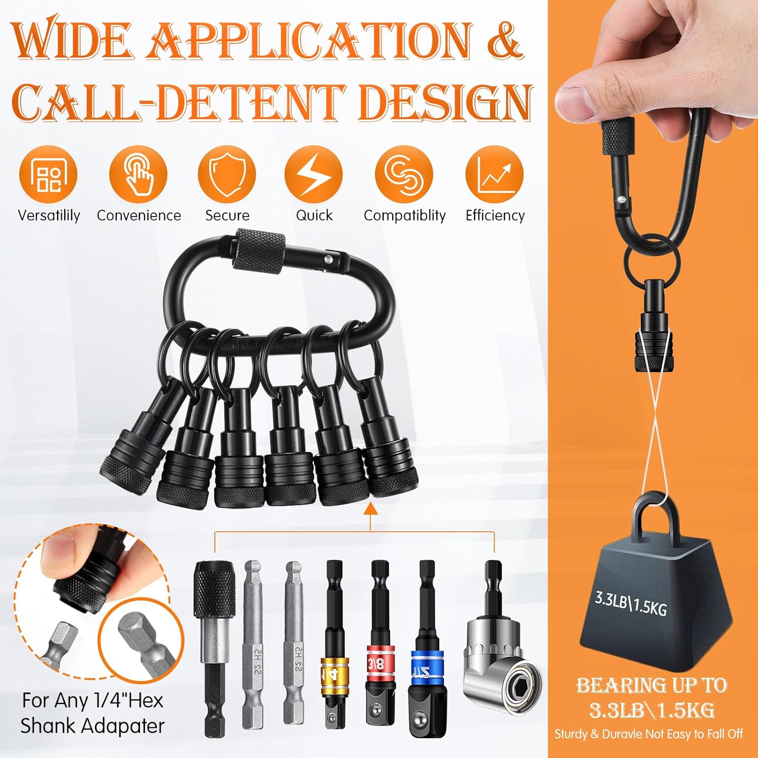 Threlaco 24 Pcs Bit Holder Keychain, 1/4 3/8 1/2 Socket Hex Shank Bit Holders Quick Release Screwdriver Extension Tool for Impact Driver Drills Nut Gifts for Men(Black)