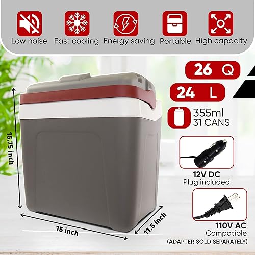 Miniatura 6 de Koolatron Enfriador eléctrico portátil enchufable para automóvil de 12 V, 25 L (26 cuartos de galón), nevera portátil eléctrica sin hielo para