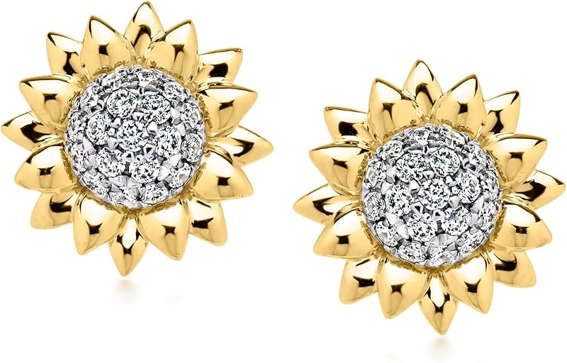 Ross-Simons 0.50 ct. t.w. Lab-Grown Diamond Sunflower Earrings in 18kt Gold Over Sterling
