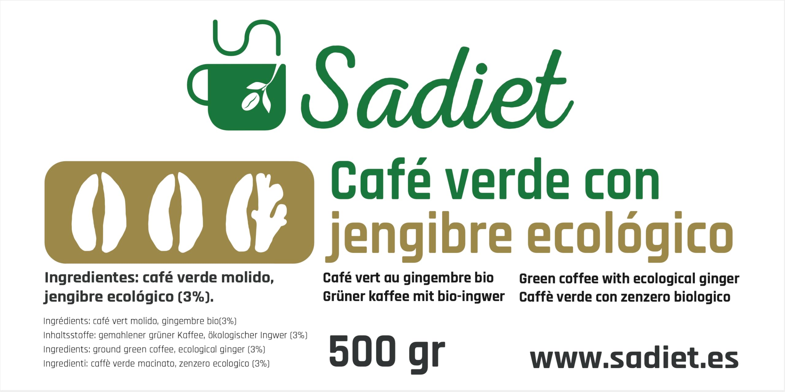 Caffè Verde Macinato con Zenzero Ecologico | Infusione Bruciatore 500gr