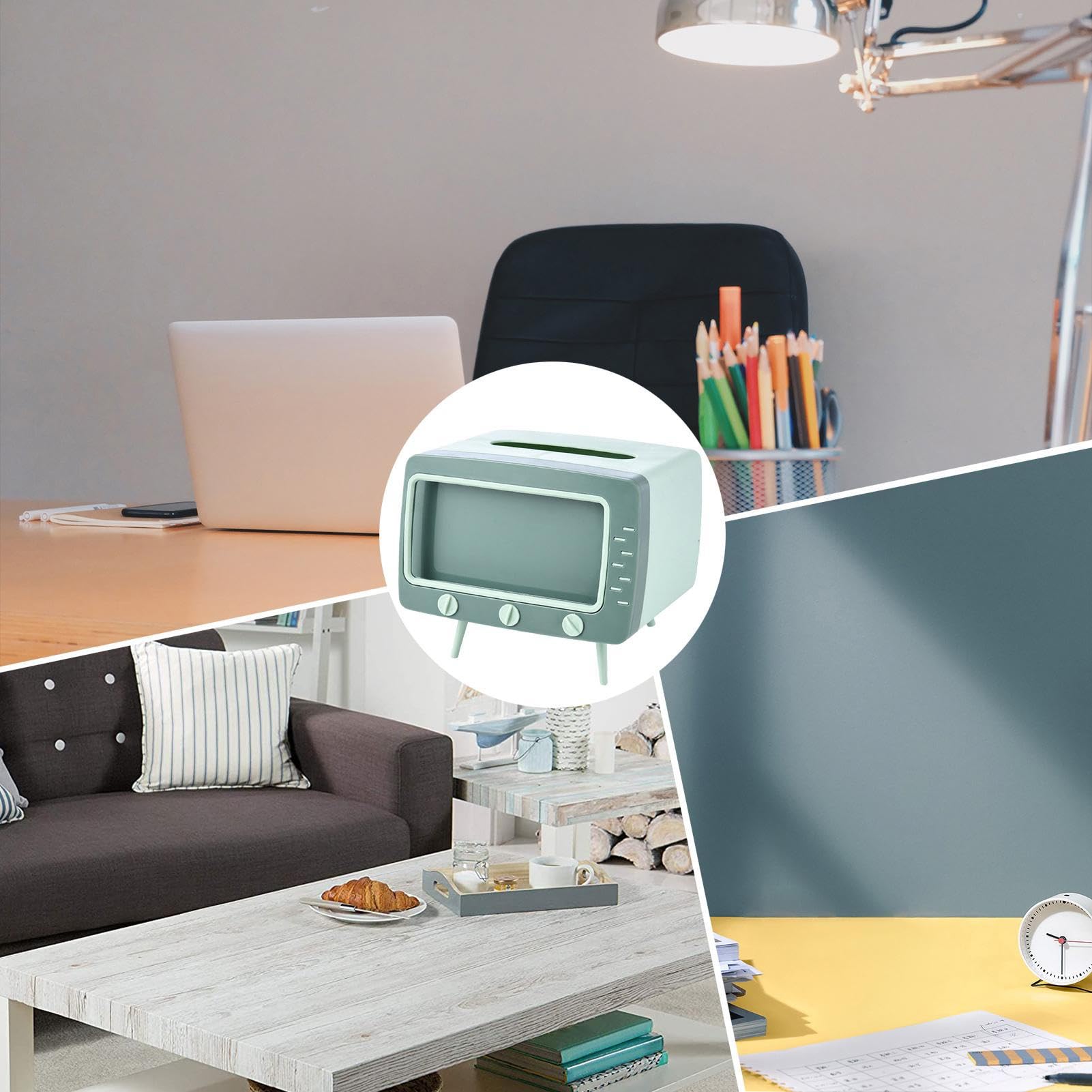Distributeur De Mouchoirs En Forme De TV Rétro + Support Téléphone - Organisateur Bureau, Table De Chevet - 2 En 1 Design Original