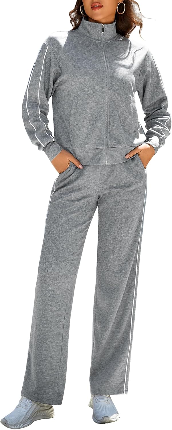 Totatuit Women 2 Piece Lounge Sets Sweatsuit 2025 Fall Long Sleeve Zip Up Sweatshirt Wide Leg pants Tracksuit Travel Outfits - Image 3