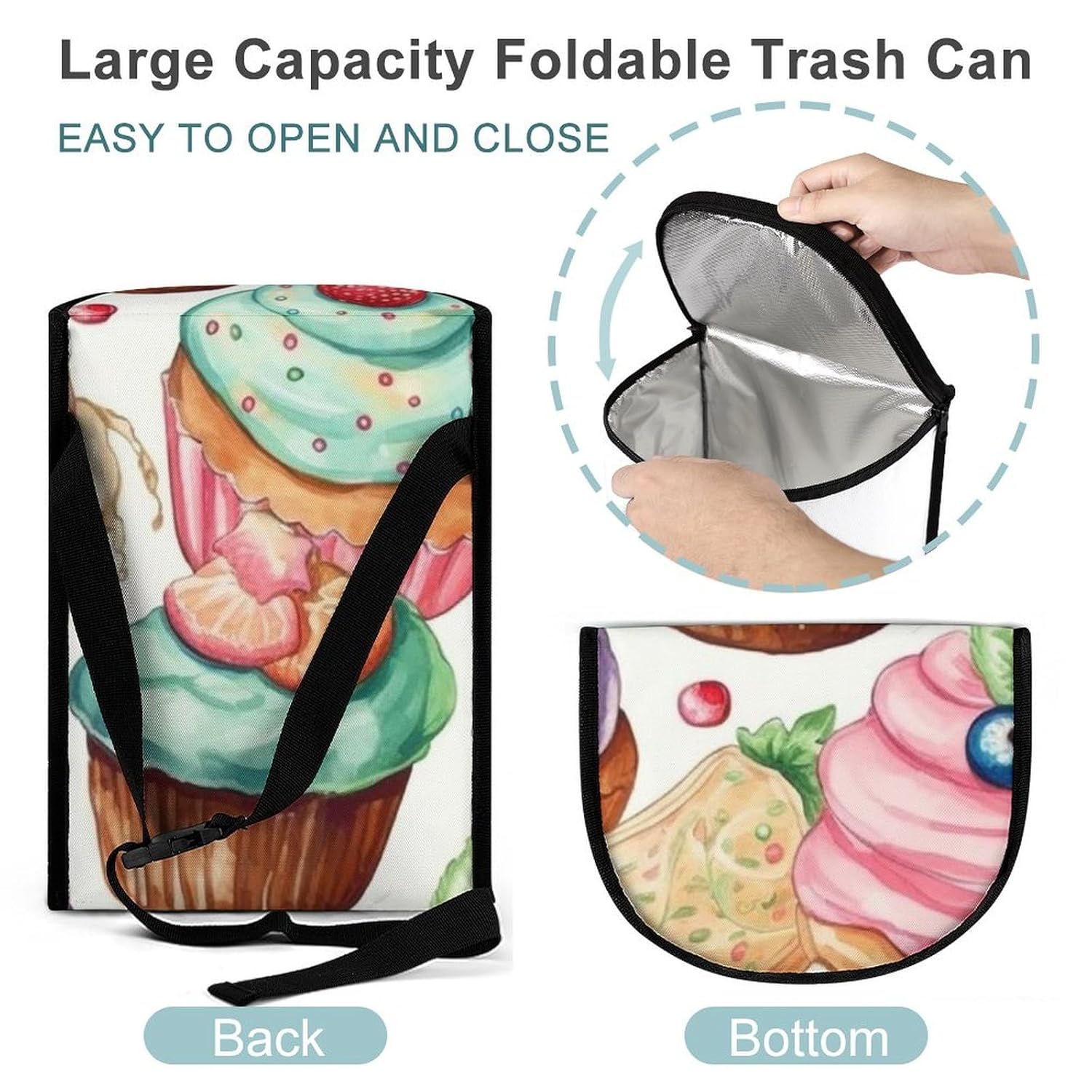 Hanging Car Trash Bag Cupcakes Donuts Muffins Sugar Printed Car Garbage Storage Bag Leakproof Car Trash Can Portable Garbage Storage Bags