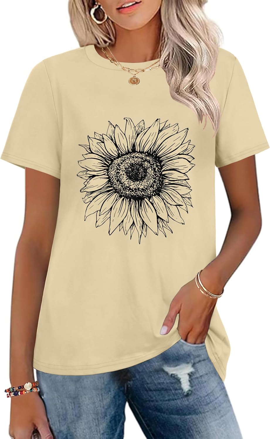 T Shirts for Women Crewneck Short Sleeve Loose Fit...