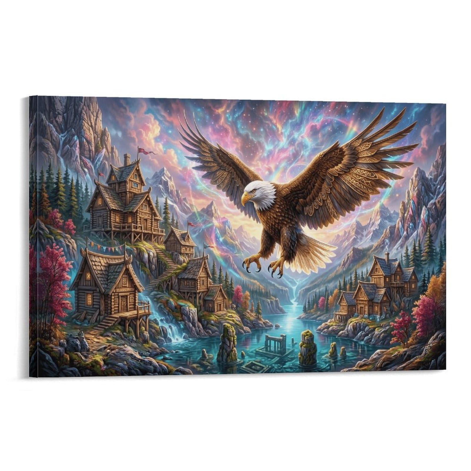 XPASHIQWC Bald Eagle Poster Artwork Starry Valley Canvas Prints Picture Modern Wall Art Picture Wall Hanging for Home Decorations 24x36inch(60x90cm)