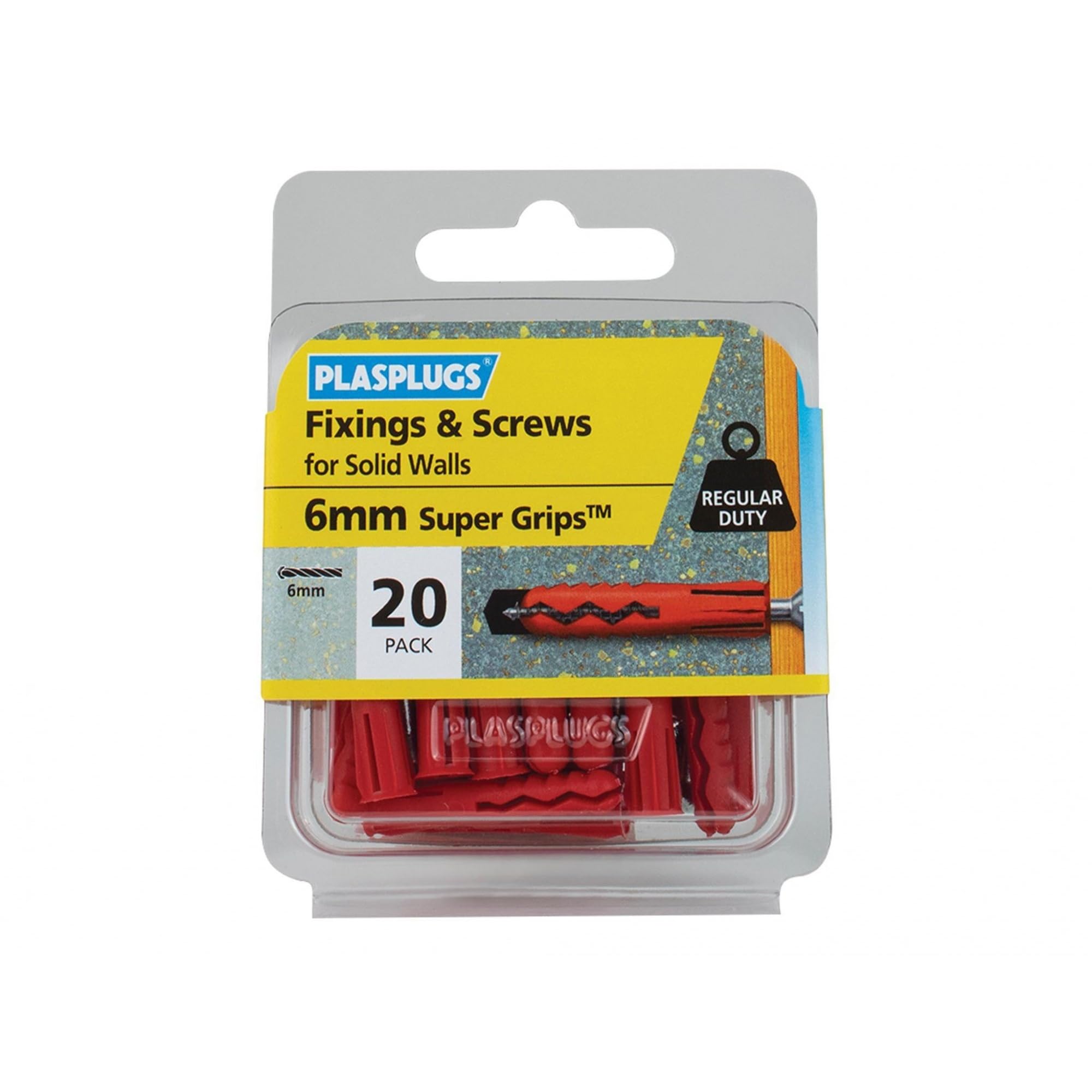 Plasplugs - Solid Wall Super Grips™ Fixings Red & Screws (Pack 20)