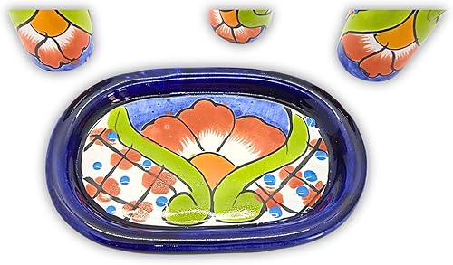 Miniatura 6 de MEXTEQUIL - Auténticos vasos de chupito de tequila talavera mexicana, salero con bandeja - Juego de 4 piezas - Colorido artesanal pintado a mano -