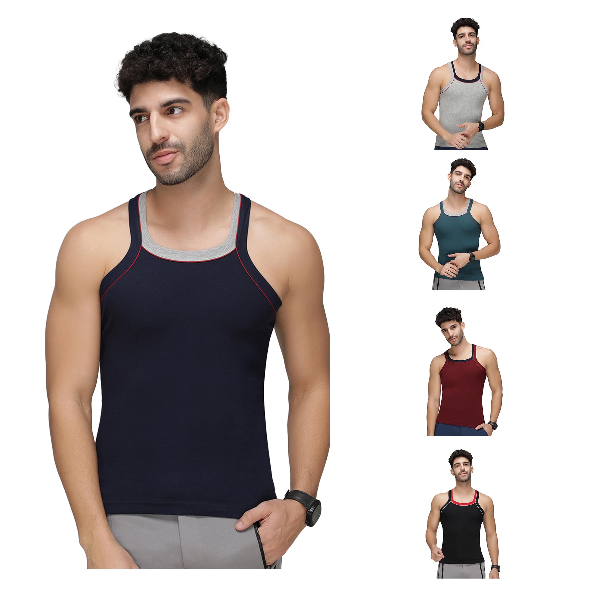 amul comfy Men's Pure Cotton Multi Color Gym Vest Pack of 5(Assorted Colour May Vary)-picture-24