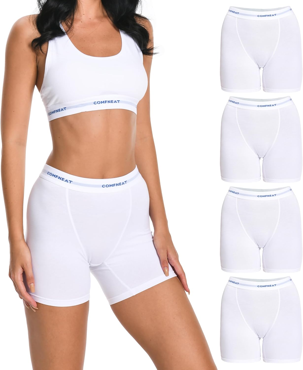 Comfneat Women's 4-Pack Boyshorts Cotton Spandex Boxer Briefs Stretchy Underwear Knitwear