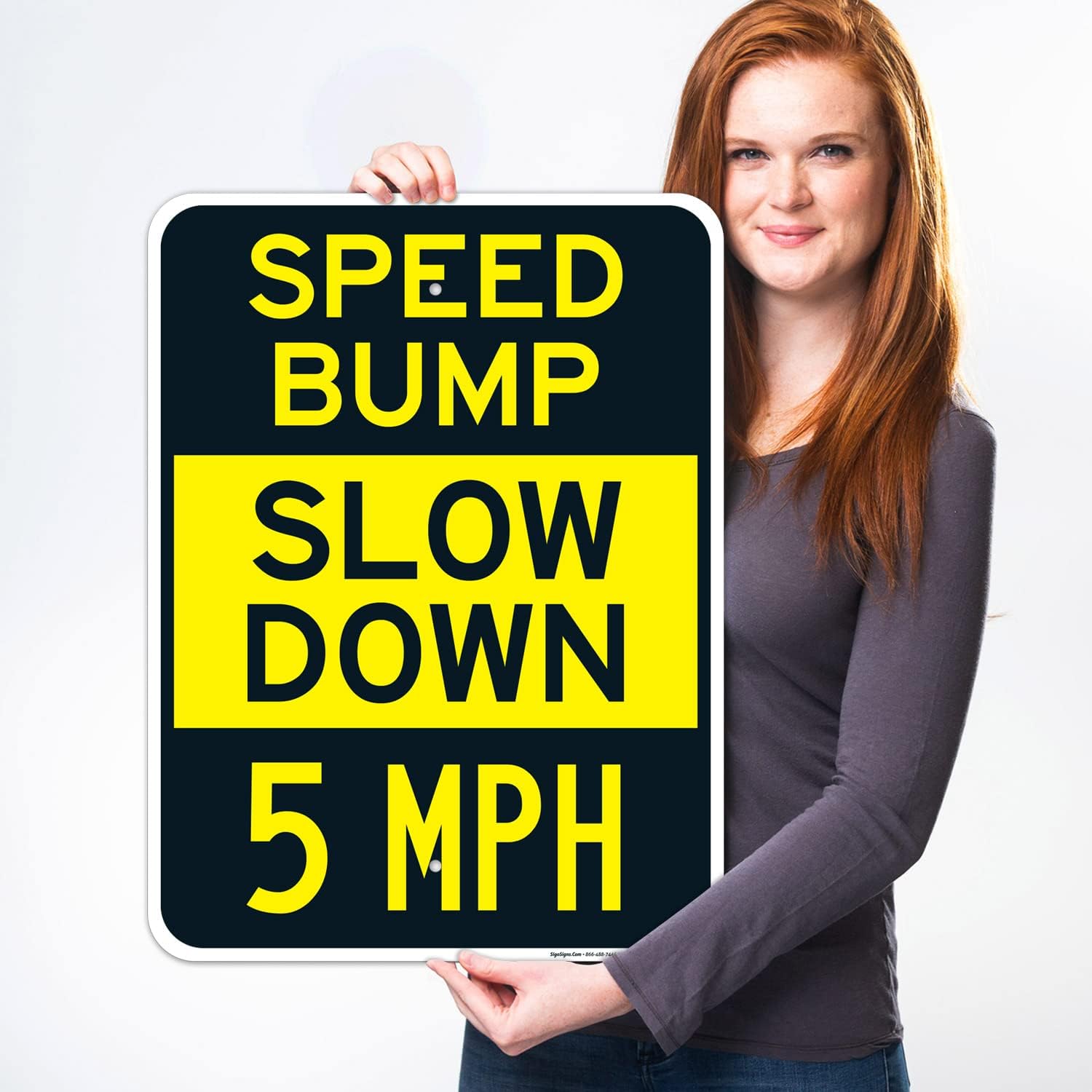 Speed Bump Slow Down 5MPH Sign, 18x24 Inches, Rust Free .063 Aluminum, Fade Resistant, Made in USA