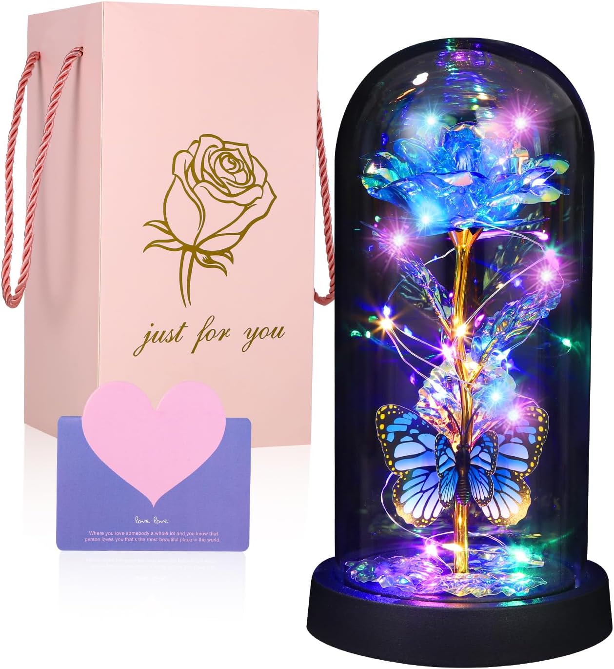 Rose Éternelle Sous Cloche LED - Cadeau Romantique Anniversaire, Saint-Valentin
