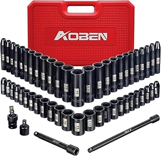 AOBEN 1/4-Inch Drive Impact Socket Set, 54 Pieces, 6 Point, SAE/Metric, Deep/Shallow, Cr-V Steel, Includes Extension bars and Socket Adapter