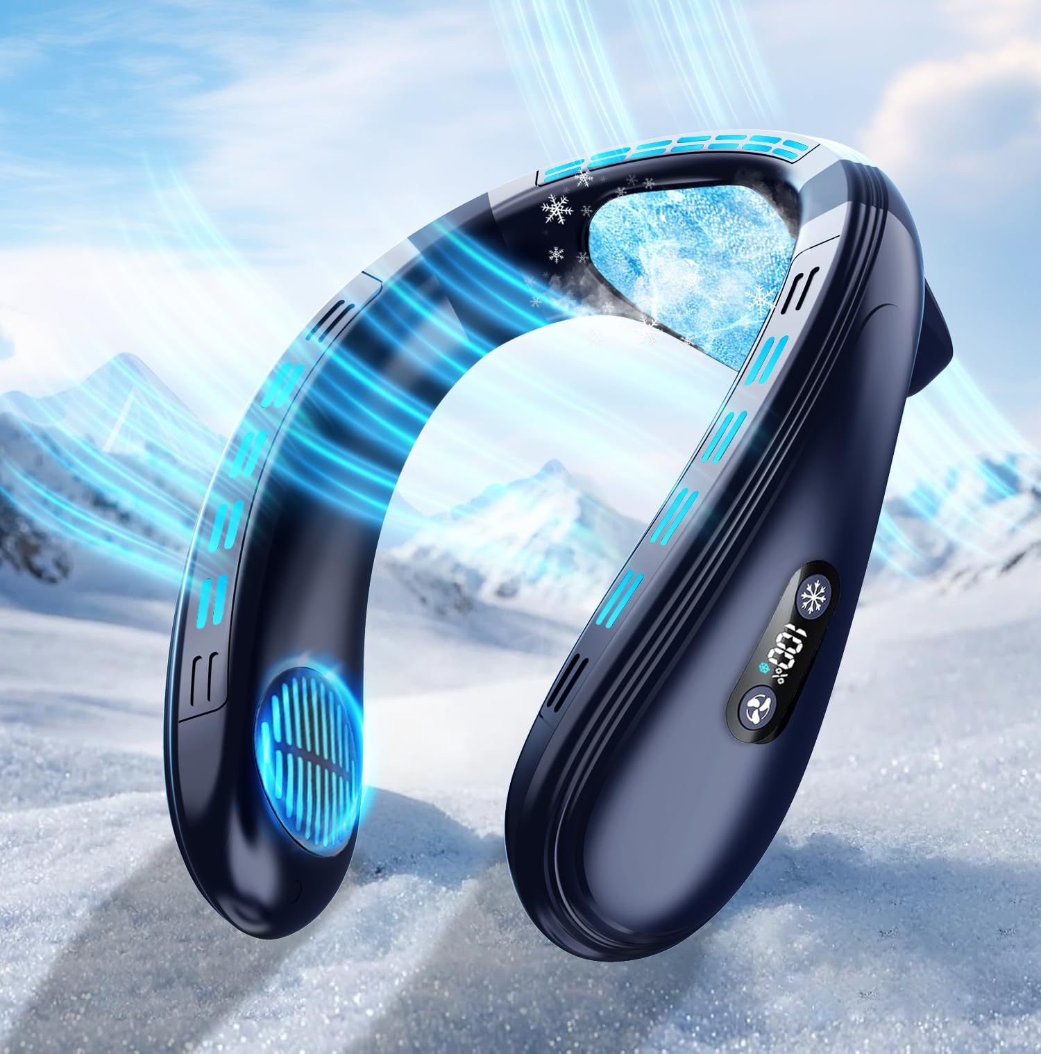 Neck Air Conditioner with Extra-large Cooling Plate, Portable Neck Fan 6000mAh Personal Cooling Travel Fan Innovative Back Air Outlet 3D Neck Cooler with LCD Display, 3 Speed/Refrigeration for Outdoor