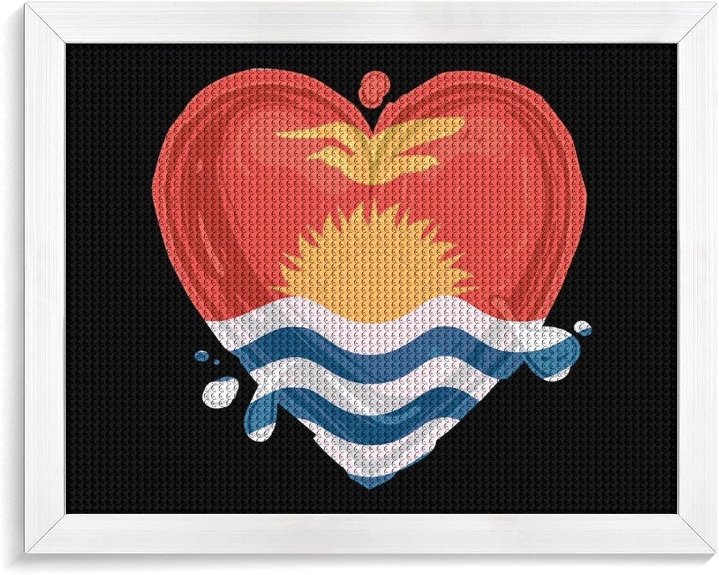 Kiribati Flag Love Heart Printed Diamond 5D Painting Kit 16x20in DIY Full Drill Craft with Tools for Home Wall Decor Gift White Wood 50 * 40cm