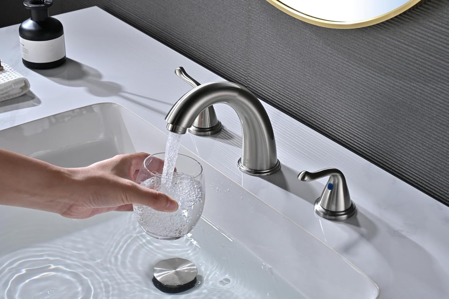 Brushed Nickel Bathroom Sink Faucets 3 Hole Widespread 8 inch for Rv Vanity Faucets for 6-12 Inch with Pop-up Drain Supply Line Made of Thickened Zinc and Metal (Brushed Nickel)