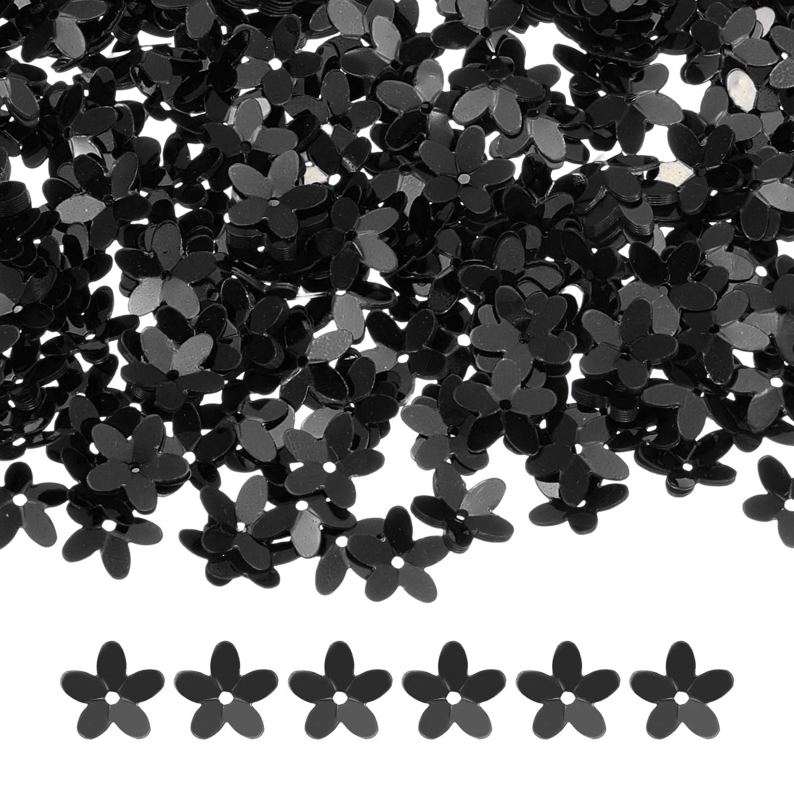 sourcing map 50 Gram Flower Loose Sequins, 10 mm Glitter Sequins Paillettes Bead for Clothing Accessories Embroidery Sewing DIY Art Crafts Supplies, Black