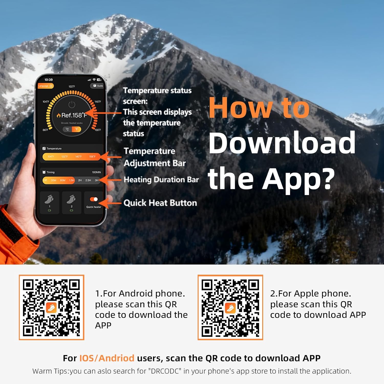 Heated Socks for Men Women - APP 5000mAh Battery Rechargeable Electric Socks with 4 Heating Levels for Winter Skiing Hunting Camping Hiking Fishing Cycling - Image 4