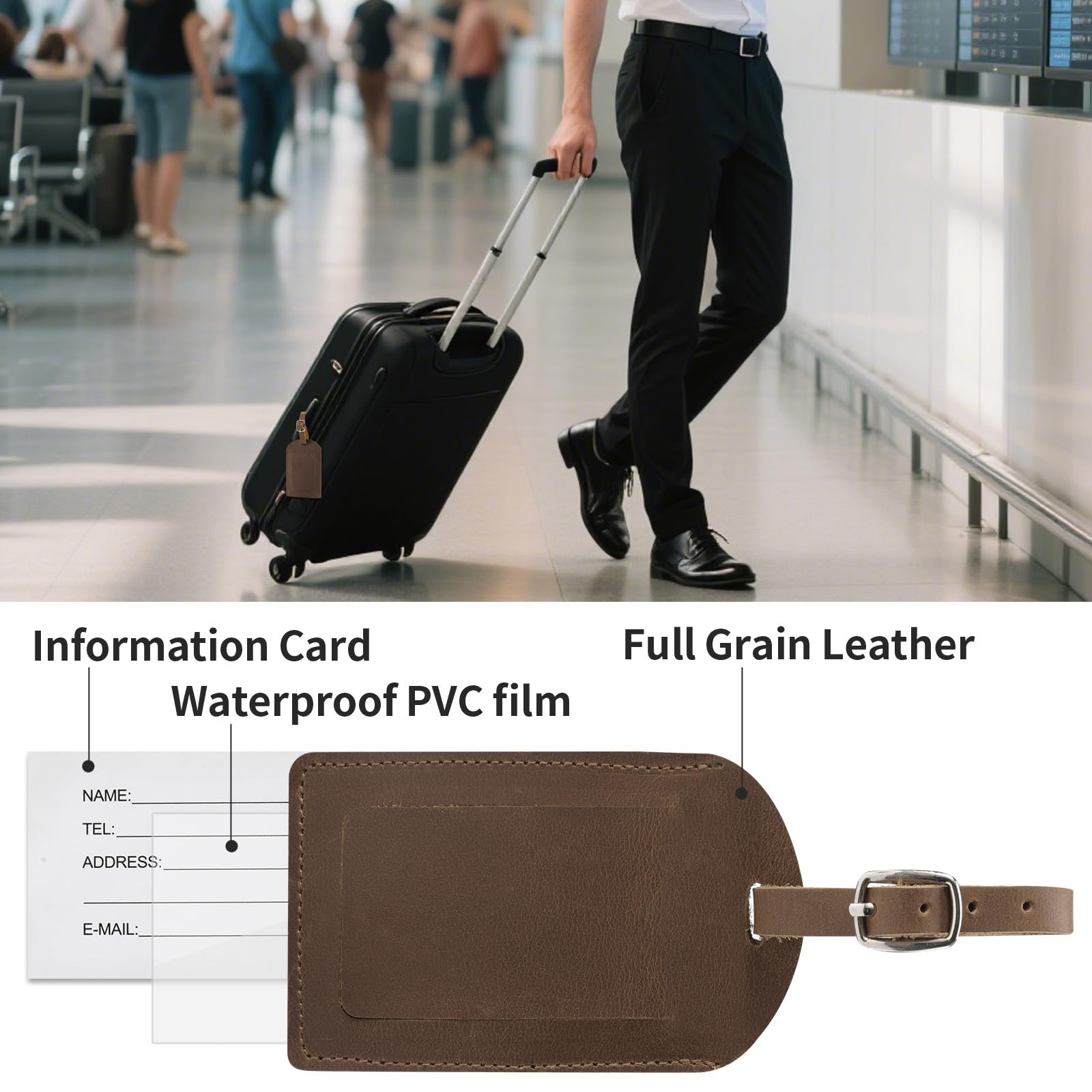 Ringsun Gepäckanhänger aus echtem Leder für Koffer, ID-Tags, Taschenanhänger für Gepäck (4 Stück)