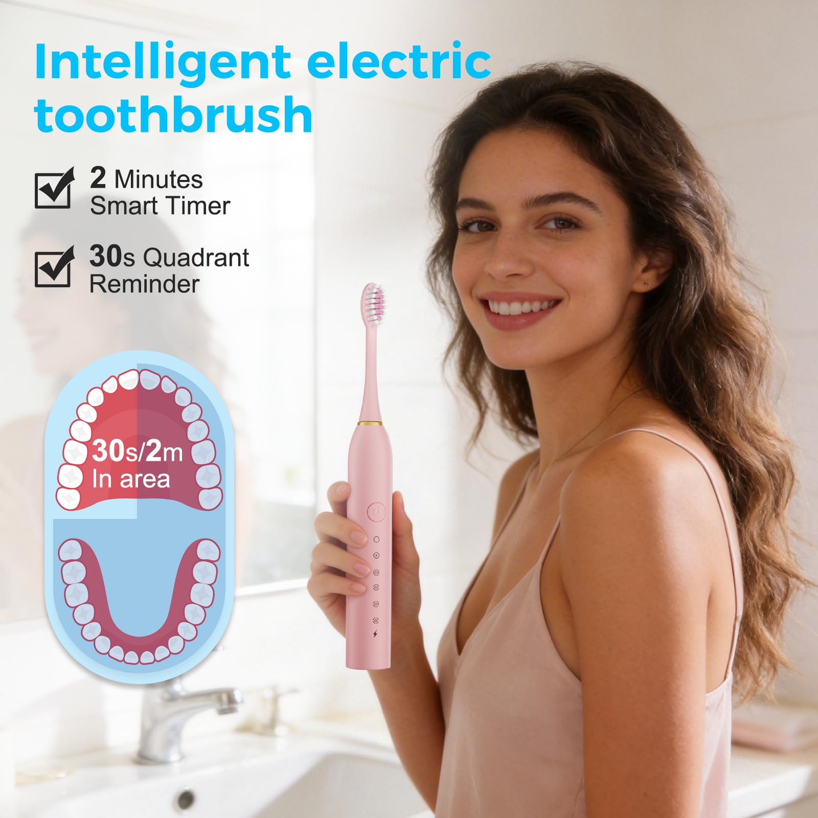 Dnil Juego de 3 cepillos de dientes eléctricos sónicos, 42000 VPM vibraciones de alta frecuencia para limpieza profunda, 6 modos de cepillado con temporizador inteligente, 12 cabezales de cepillo de