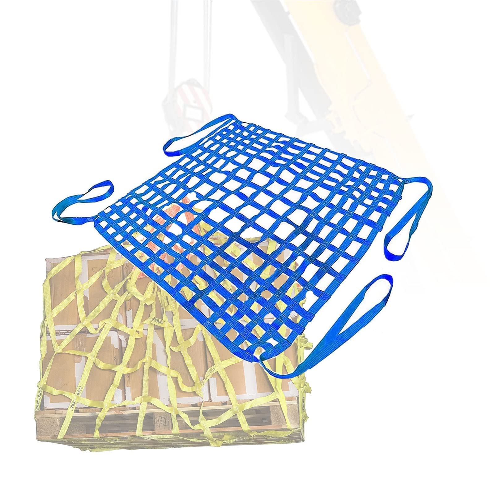Filet de levage en polyester bleu haute résistance pour chantiers et manutention de charges
