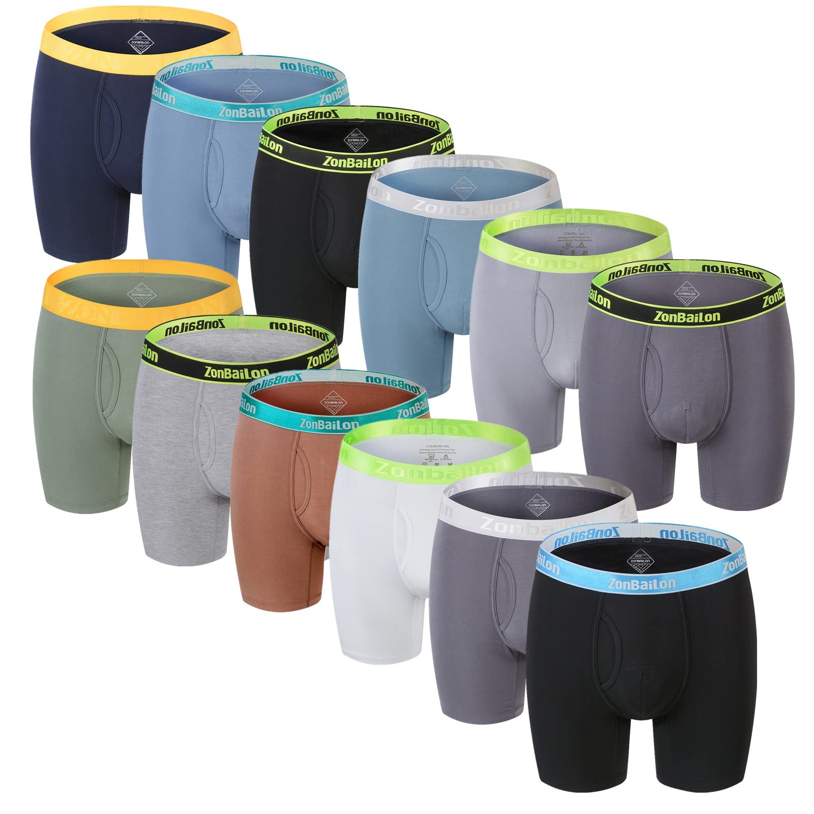 ZONBAILON Mens Underwear Boxer Briefs Pack Bamboo Viscose Trunk Underwear for Men with Pouch M L XL XXL
