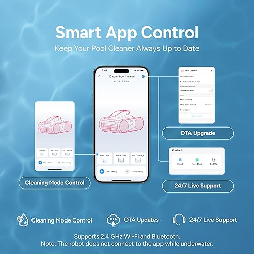 Miniatura 9 de Limpiador robótico iGarden de piscinas serie KN, 210 minutos de funcionamiento, navegación 3D inteligente, tecnología de ahorro de energía
